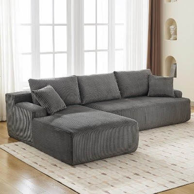 Cloud Sectional Couch 106" Modern L-Shape Corner Modular Upholstered Sofa with Loveseat Chaise Deep Seat Plush Corduroy Fabric Foam Cushions Dark