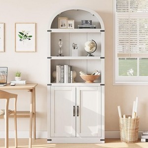 Bookcase 5 Shelf Arched Bookshelf 71.65in Tall Bookcase Farmhouse Display Storage Rack Wooden Bookshelves for Home Office, Living Room - 1 of 4