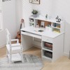 White Wooden Kids Desk & Chair Set with Storage Shelf, Bulletin Board, Keyboard Stand and Pen Holder for Children, Boys and Girls - 2 of 4