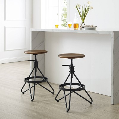 Kalen Brown Wood and Matte Black Metal Adjustable Swivel Barstool Set