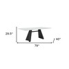 HomeRoots 79" White and Black Sintered Stone and Steel Double Pedestal Base Dining Table - 3 of 4