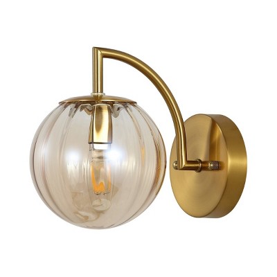 Amber Glass and Brass Direct Wired Electric Sconce Set