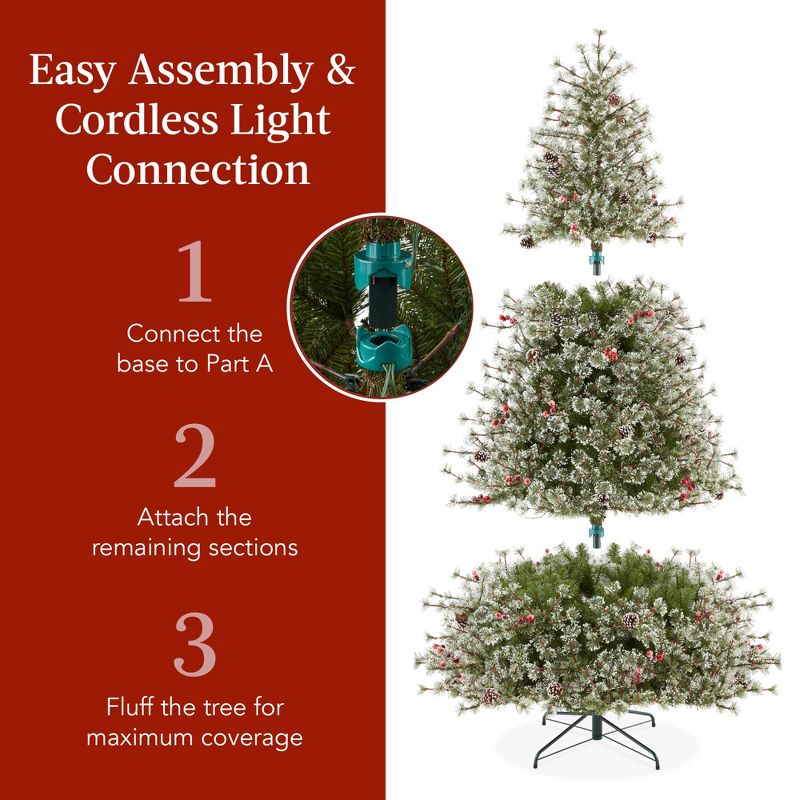 Best Choice Products Pre-Lit Semi-Flocked Cashmere Pine Christmas Tree w/ 2-in-1 LED Lights, 5 of 9