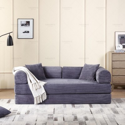 Dolonm Foldable Convertible Sofa Bed, Boneless Compression Mattress, Corduroy Sofa with Fixed Frame, Used for Living Room, Bedroom, and Office,Grey