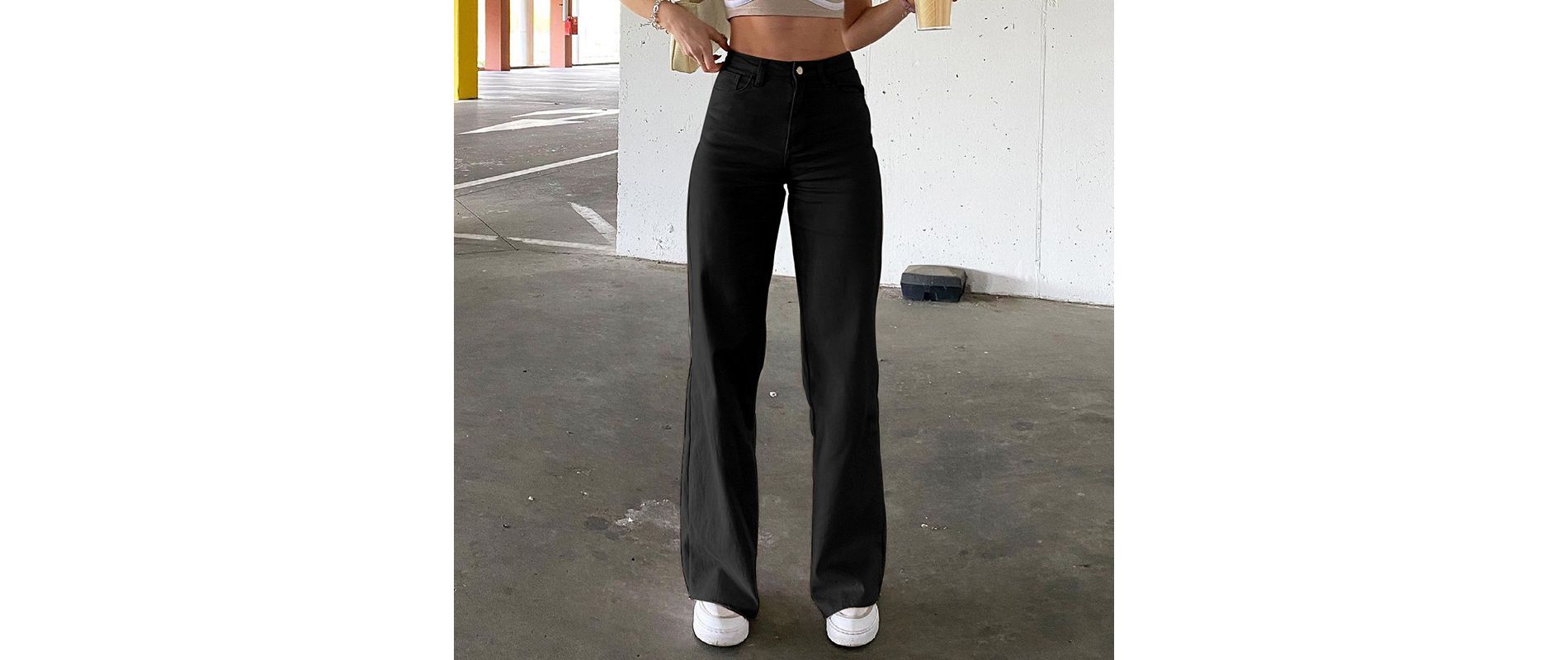 Clearlove Womens Casual Wide Leg Jeans High Waisted Slim Fit Straight Stretchy Raw Hem Denim Pants with Pockets