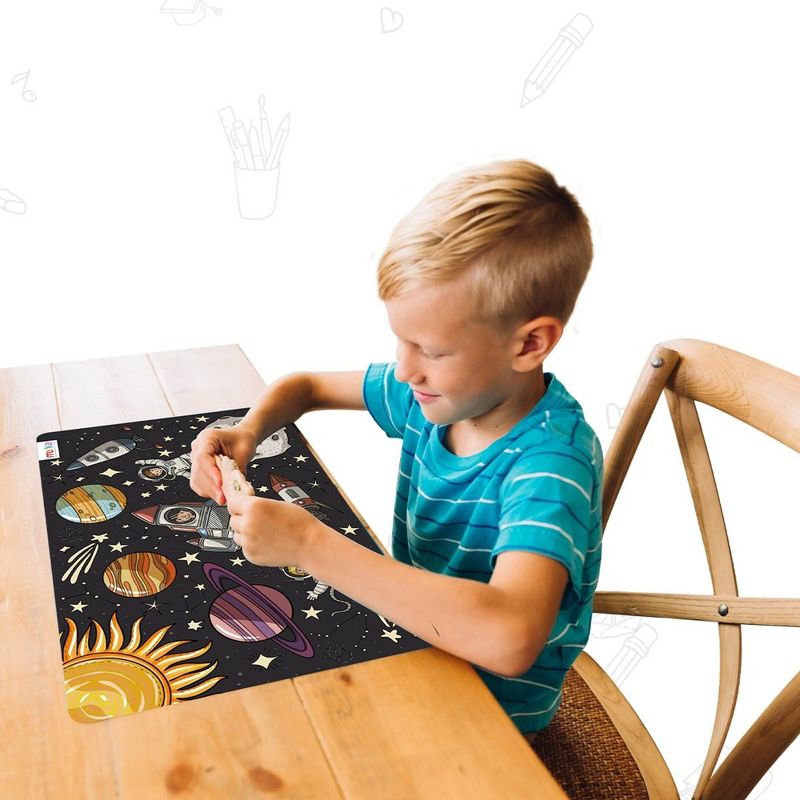 merka Kids Wipeable Plastic Placemats for Dining Table - Ocean, Space, Jungle, Unicorns for Ages 2 and Up, Set of 4, 3 of 6