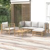 vidaXL Bamboo 6 Piece Patio Lounge Set Cushions, Outdoor Furniture Set Includes Sofas, Chair, Footstool & Table - Light Grey Cushions - 2 of 4