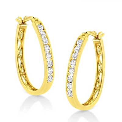 Haus of Brilliance 14k Yellow Gold Plated Silver 1.0 Cttw Channel Set Diamond Hoop Earrings