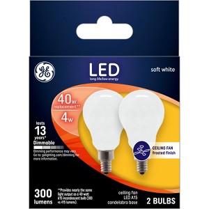 GE 2pk 40W A15 LED Ceiling Fan Light Bulbs Soft White: E12 Candelabra Base, Dimmable, 2700K, 300 Lumens - 1 of 3