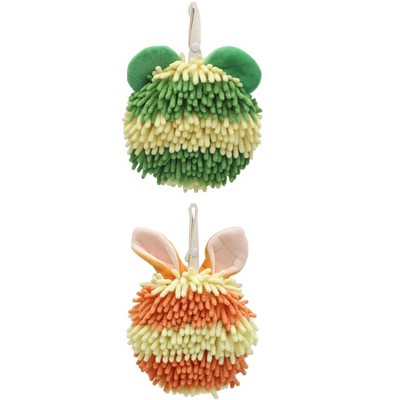 REGALWOVEN Cute Cartoon Soft Absorbent Fluffy Chenille Ball Hand Towels 2 Pcs