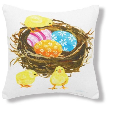 C&F Home 8" x 8" Chicks & Easter Egg Nest Spring Themed Printed Small/Petite Accent Throw Pillow