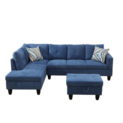 GlasFlength Sectional Sofas with Ottoman, Modern Large Modular Sectional Couch for Living Room, L Shape Upholstered Couch, Blue, 97"*66.5"*33"