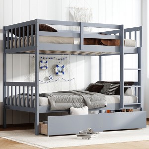 NicBex Twin over Twin Bunk Bed Wooden Bed Frame with 2 Drawers, Ladder and Full Length Guardrail, Space Saving, No Box Spring Required - 1 of 4