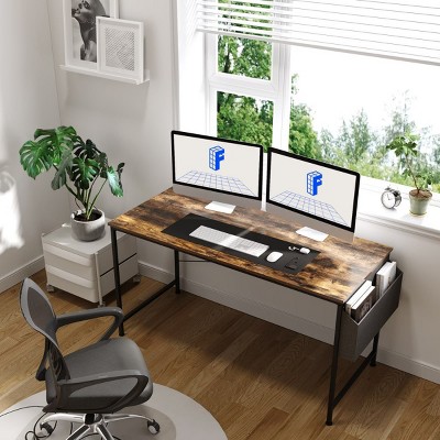 40-55 inch Computer Desk Home Office Desk Workstation Brown, Modern Simple Style Desk for Home Office, Study Student Writing Desk-The Pop Home