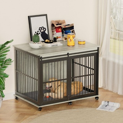 Furniture Style Dog Crates with Sliding Iron Door, Modern Decorative Pet House Dog Cage with Soft Cushion