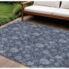 Denim Blue And Navy Blue Floral Washable Indoor Outdoor Area Rug - 2 of 4
