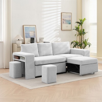 Hyleory 92.91" Corduroy Upholstered Sleeper Sectional Sofa, L-Shaped Sleep Couch Bed Modular Sofa bed with Armrests for Living Room