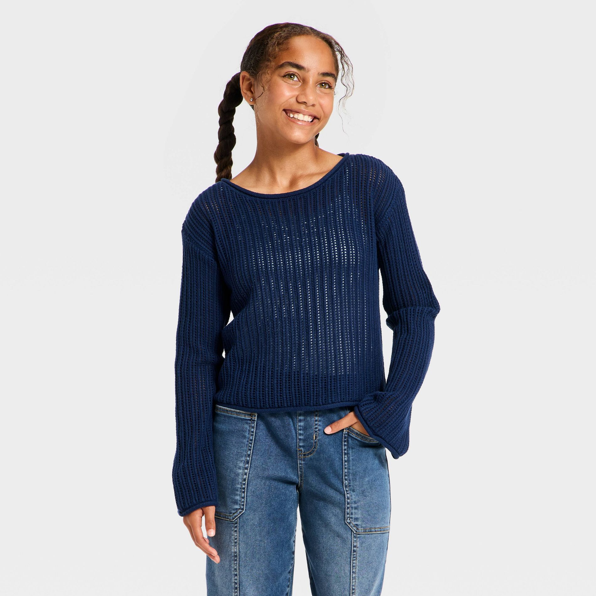 Girls' Open Knit Sweater - art class™