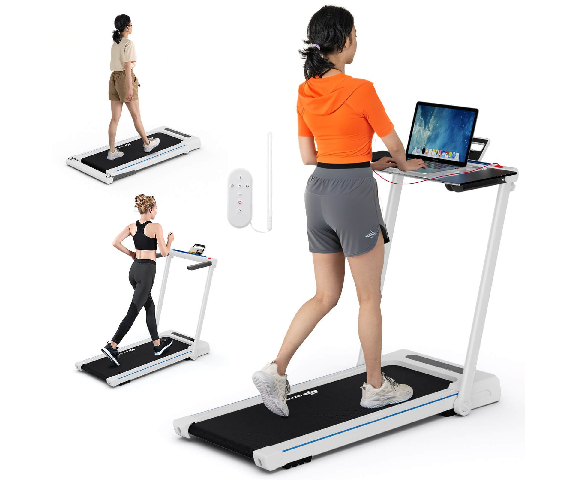 Costway 2.25HP 3-in-1 Folding Treadmill W/Table Speaker Remote Home Office White