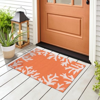 Hand-Tufted Round Orange Synthetic Coral Border Rug