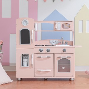 Teamson Kids Little Chef Westchester Retro Pretend Play Kitchen with Accessories, Ice Dispenser, Oven, Microwave, Refrigerator, Pink - 1 of 4