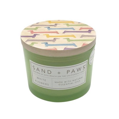 12oz White Flowers Scented Candle Green - Sand + Paws