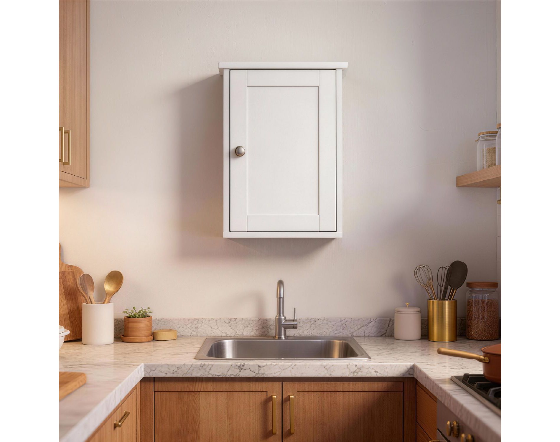 White Bathroom Wall Cabinet 1 Door 1 Shelf