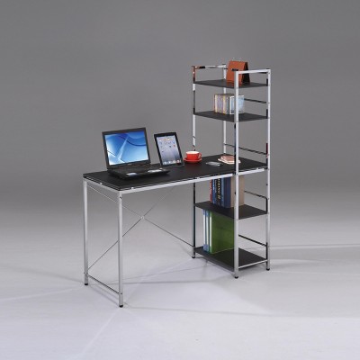 INFURNIC Writing Desk Modern Desk with Chrome Metal Frame and Spacious Open Storage Shelves, Black, 20"*47"*54"