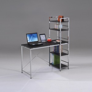 INFURNIC Writing Desk Modern Desk with Chrome Metal Frame and Spacious Open Storage Shelves, Black, 20"*47"*54" - 1 of 4