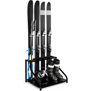 Steel Ski Storage Rack, Freestanding Floor Stand Ski Holder Holds 4 Pairs of Skis, Poles, Boots, Helmet & Goggles, Ski Organizer for Garage, Basement - 1 of 4