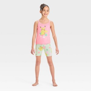 Girls' Pikachu Tight Fit Tank Pajama Set - Pink - 1 of 4