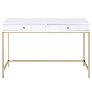 HomeRoots 47" White And Gold Wood and Steel Vanity Table With Two Drawers - 1 of 4