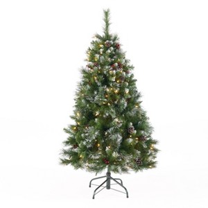 GDFStudio Jamie 4.5 Foot Mixed Spruce Pre Lit Hinged Artificial Christmas Tree, Clear Lights - 1 of 4