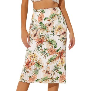 Allegra K Women's Floral Chiffon High Waist Midi Pencil Skirt - 1 of 4