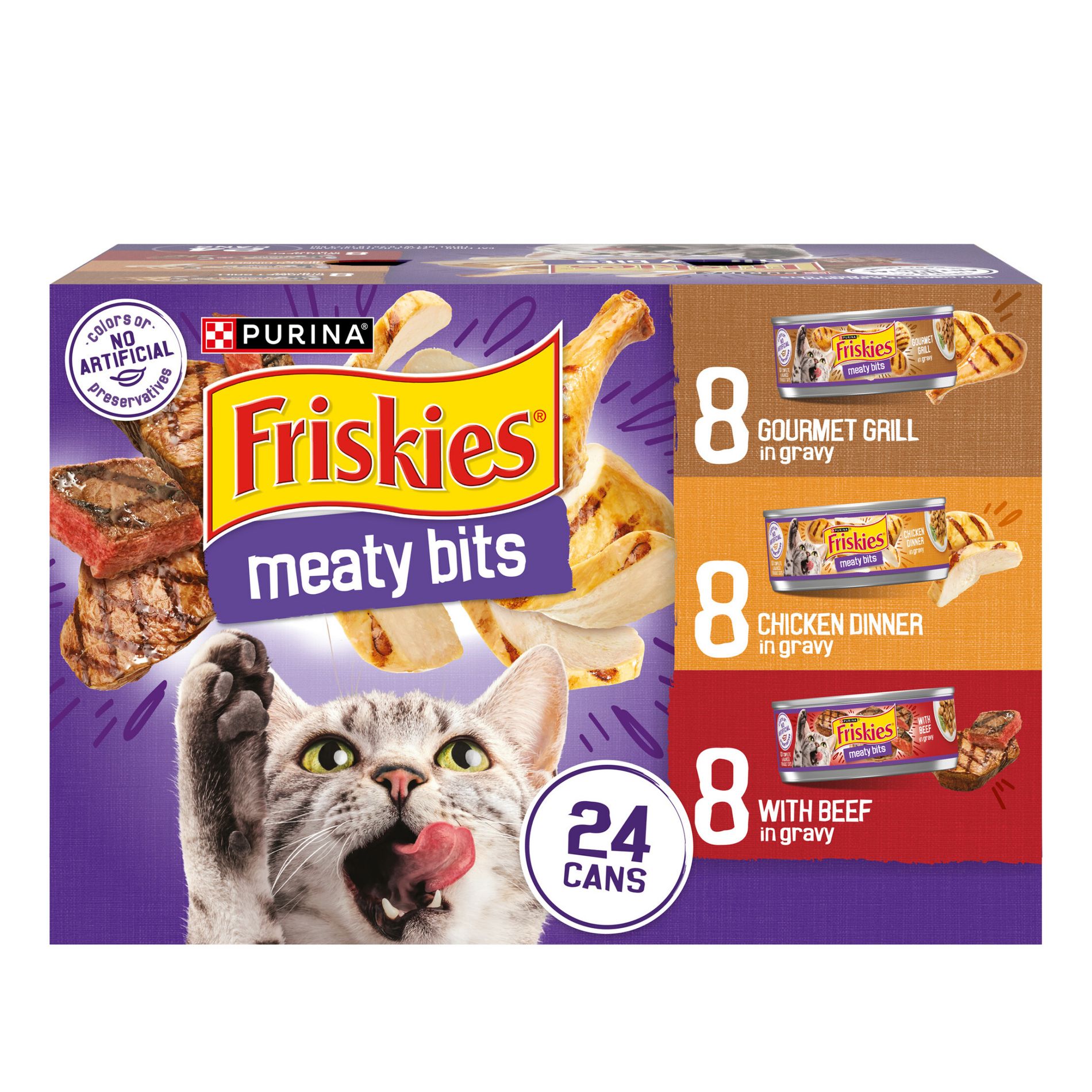 Purina Friskies Meaty Bits Gourmet Grill, Chicken & Beef Wet Cat Food - 5.5oz/24ct Variety Pack