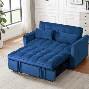 FONTOI 3 in 1 Pull out Sofa, Reversible Sleeper, Convertible Couch Bed with Adjustable Backrest Pillows&Pockets for Home, Blue, 52.75"*31.1"*33.46" - 1 of 4
