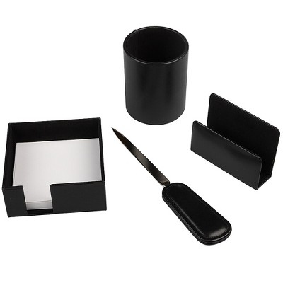 JAM Paper Leather Desktop Organizer Set Black 4/Pack F80BK