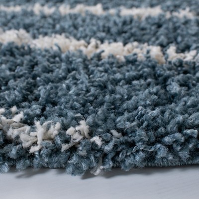 Venus Turquoise and Ivory Round Shag Rug, 6'7" Synthetic
