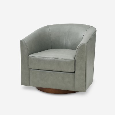 Molly Modern 360-degree Swivel Barrel Genuine Leather Chair with Solid Wood Base|ARTFUL LIVING DESIGN