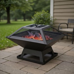 Resenkos Square Small Fire Pit BBQ Party Portable Fire Pit，Compact Design & High Efficiency,  Iron, Black - 1 of 1