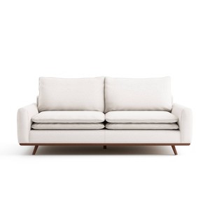 HOMES: Inside + Out Gubera 82" Mid-Century Sofa Cotton Linen Blend Upholstery with Feather Blend Cushions Dark Brown/White - 1 of 4