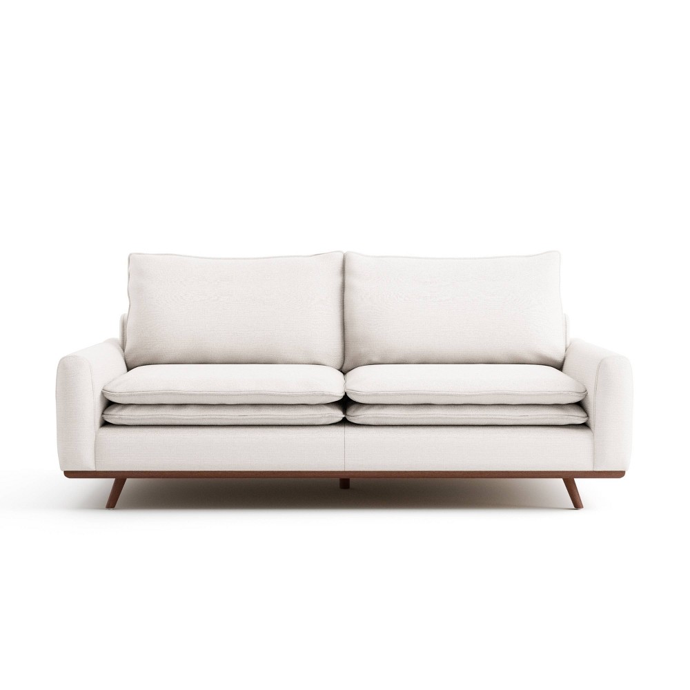 HOMES: Inside + Out Gubera 82" Mid-Century Sofa Cotton Linen Blend Upholstery with Feather Blend Cushions Dark Brown/White