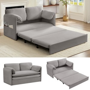Mjkone 3 in 1 Convertible Pull Out Sleeper Sofa Bed with Pockers, Thicked Cushions , Velvet Pull out Lounge Loveseat Couch - 1 of 4