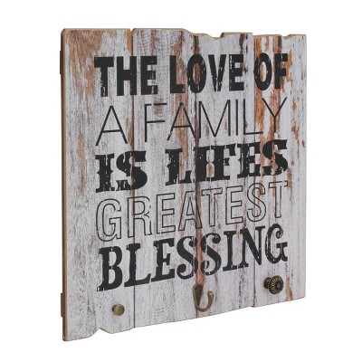 15.7" x 15.7" Rustic Wooden Love of Family Wall Art Light Gray - Stonebriar Collection: Inspirational Quote, MDF, Metal Hooks