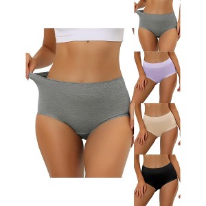 Allegra K Women's Cotton High-Rise Lace Trim Tummy Control 5 Packs Full Coverage Briefs - 1 of 4