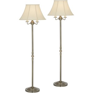Regency Hill Montebello Traditional 59" Tall Standing Floor Lamps Set of 2 Lights Candelabra 4-Light Gold Metal Antique Brass Finish Living Room House - 1 of 4