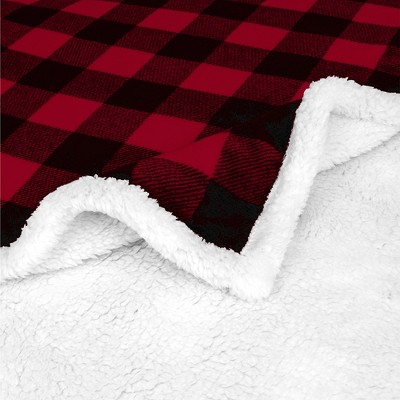 Red and Black Checkered Sherpa Fleece Reversible Throw Blanket