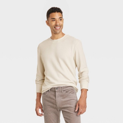 Men's Long Sleeve Textured Crewneck T-Shirt - Goodfellow & Co™ Cream S