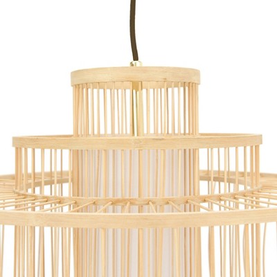 Natural Bamboo Tiered Drum Pendant Light
