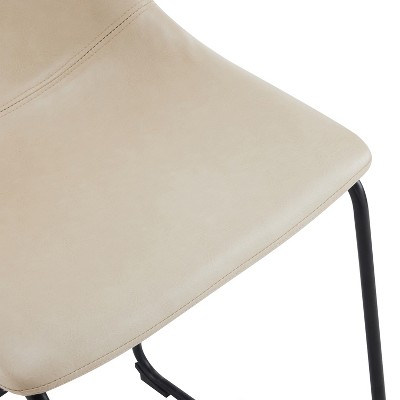Cream Faux Leather and Black Steel Armless Counter Stools, Set of 2